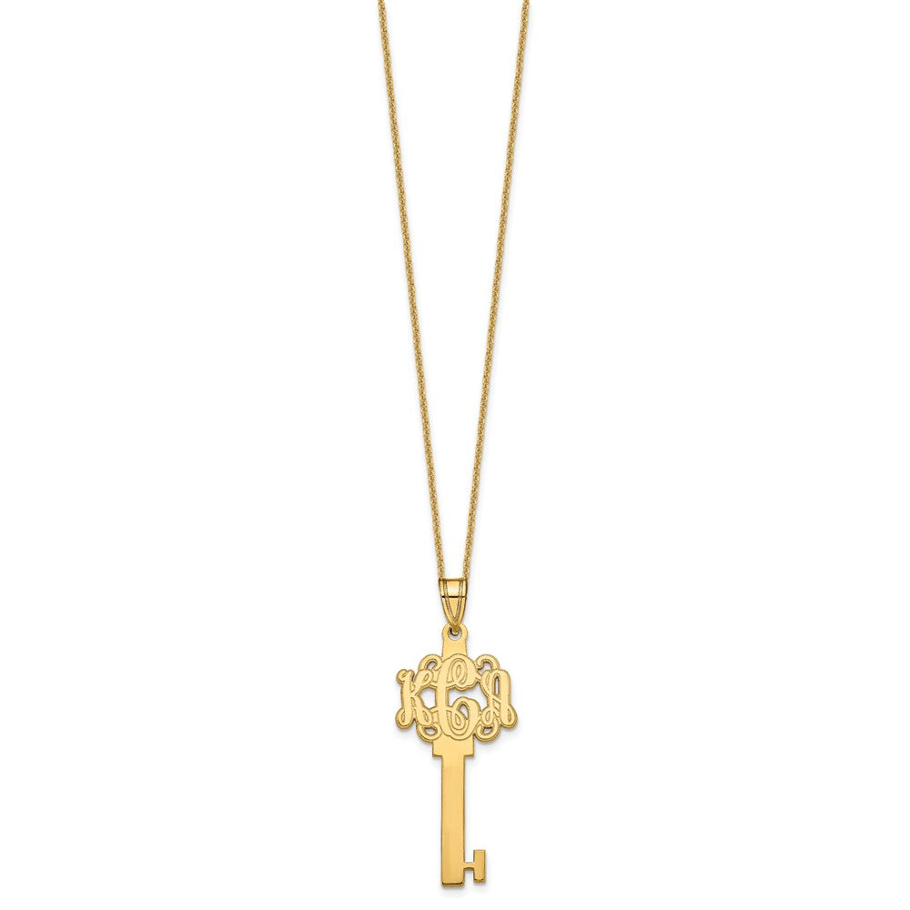 14K Yellow Gold Etched Monogram Key Necklace