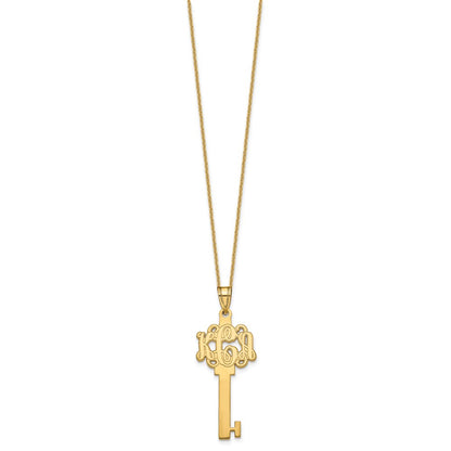 14K Yellow Gold Etched Monogram Key Necklace