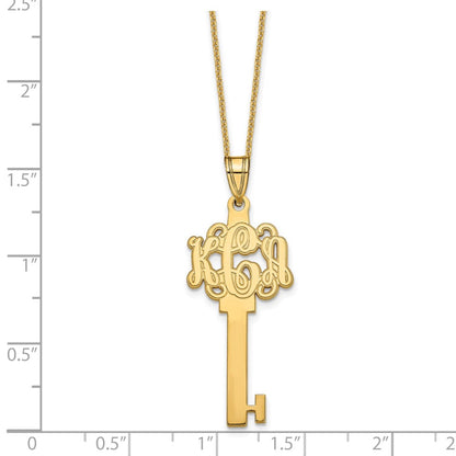 14K Yellow Gold Etched Monogram Key Necklace
