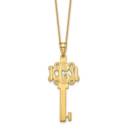 14K Yellow Gold Etched Monogram Key Necklace