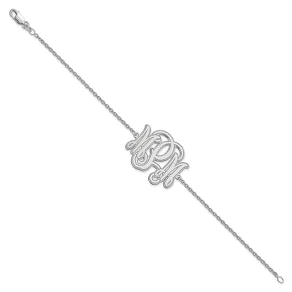 Sterling Silver Silver/Rhodium Plated Etched Monogram Bracelet