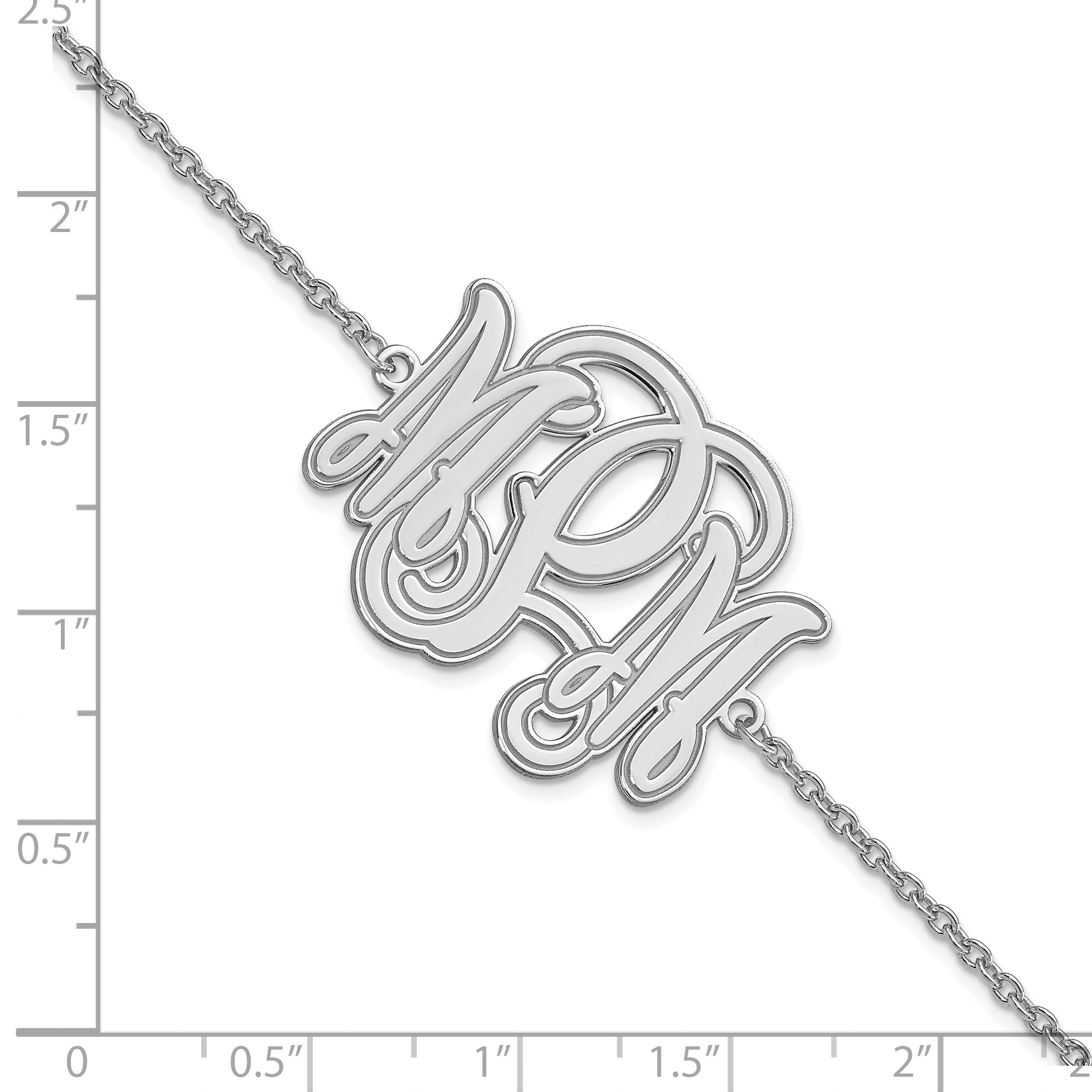 Sterling Silver Silver/Rhodium Plated Etched Monogram Bracelet