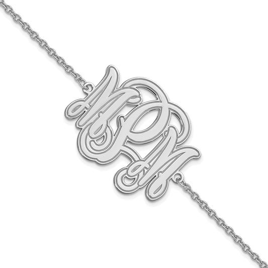 Sterling Silver Silver/Rhodium Plated Etched Monogram Bracelet