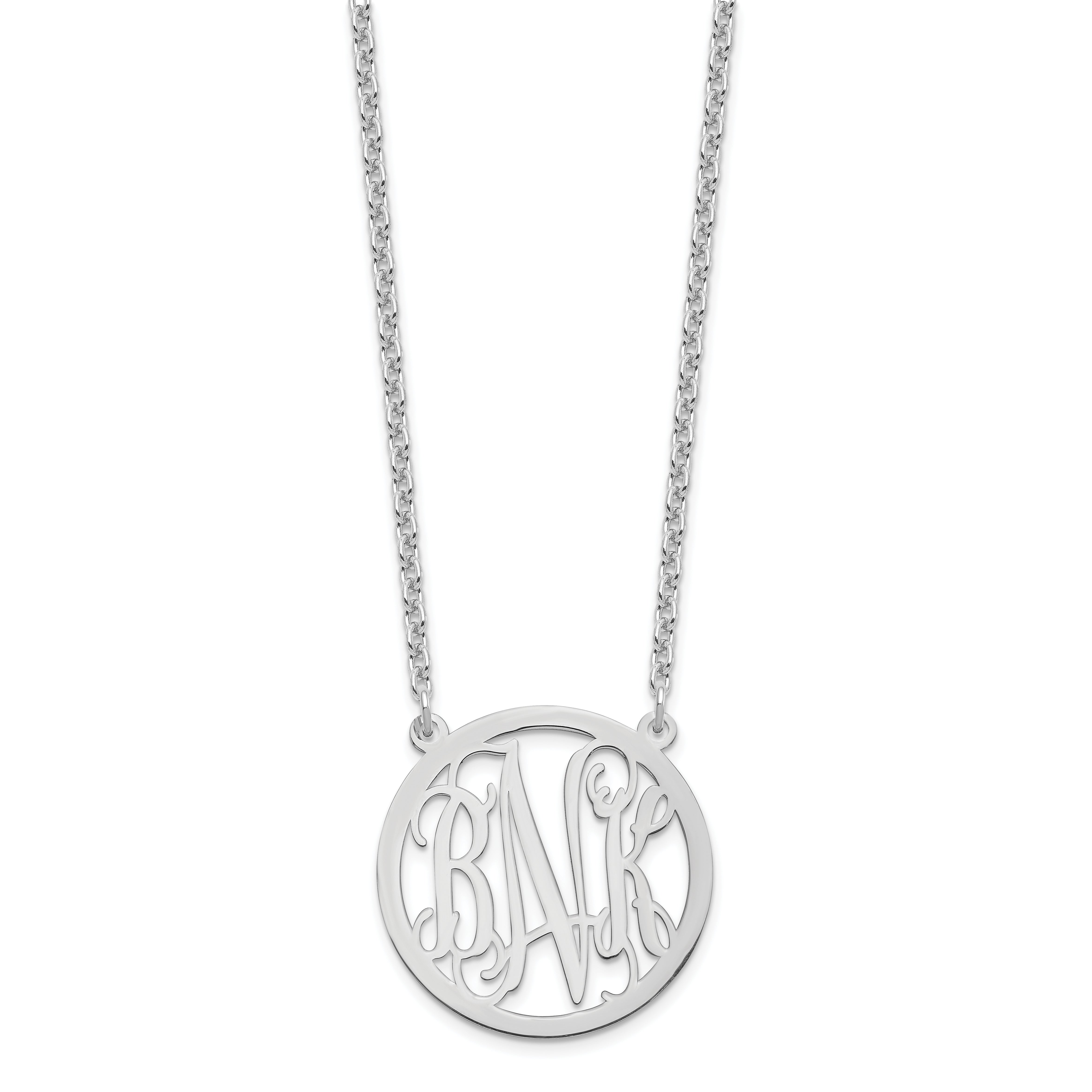 Sterling Silver Silver/Rhodium Plated Round Monogram Necklace