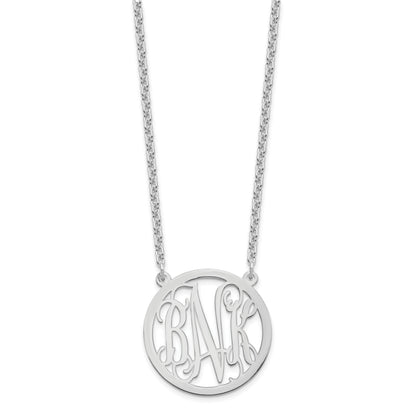 Sterling Silver Silver/Rhodium Plated Round Monogram Necklace