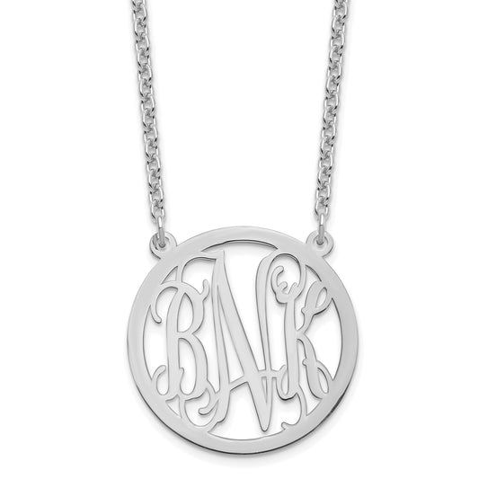 Sterling Silver Silver/Rhodium Plated Round Monogram Necklace