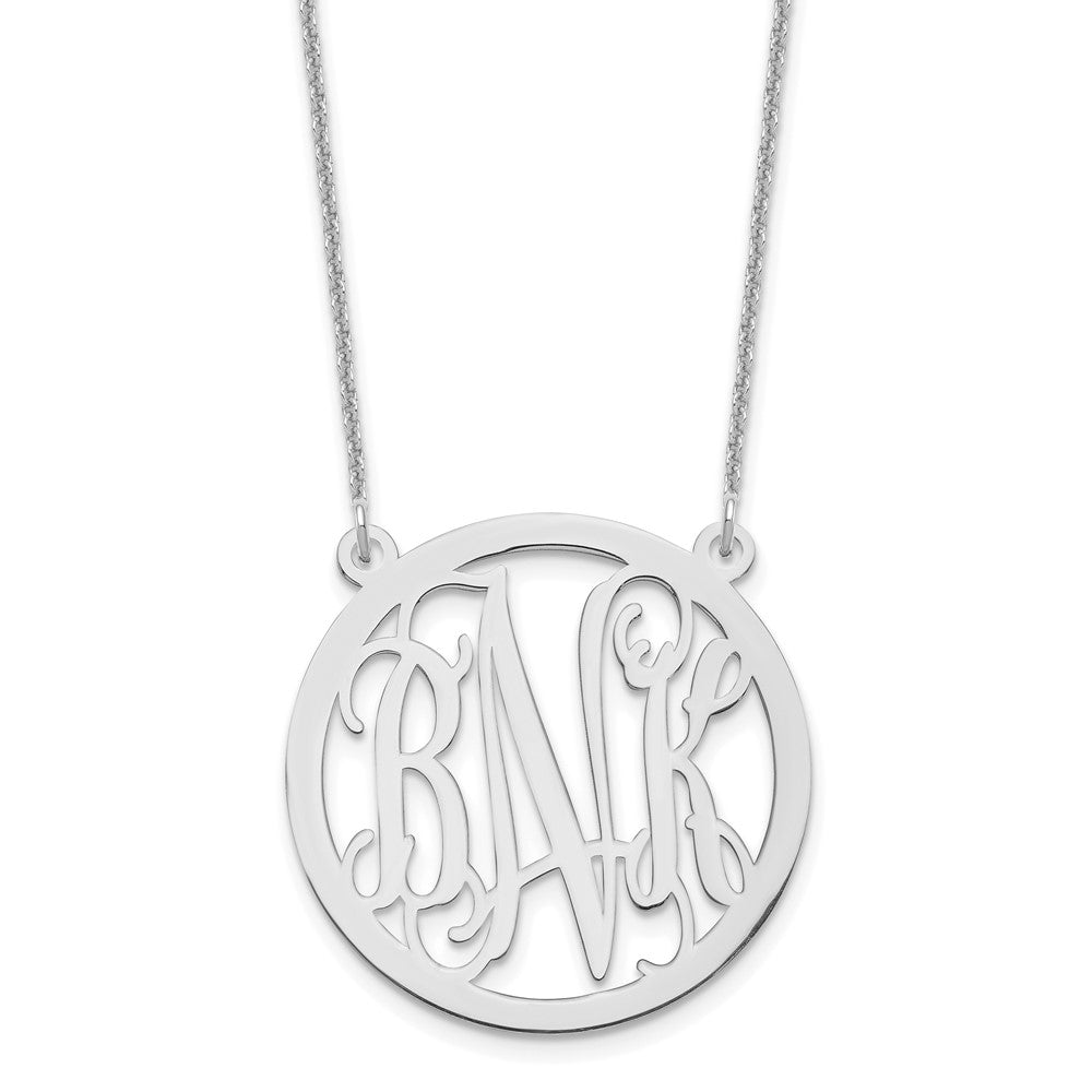 14K White Gold Round Monogram Necklace