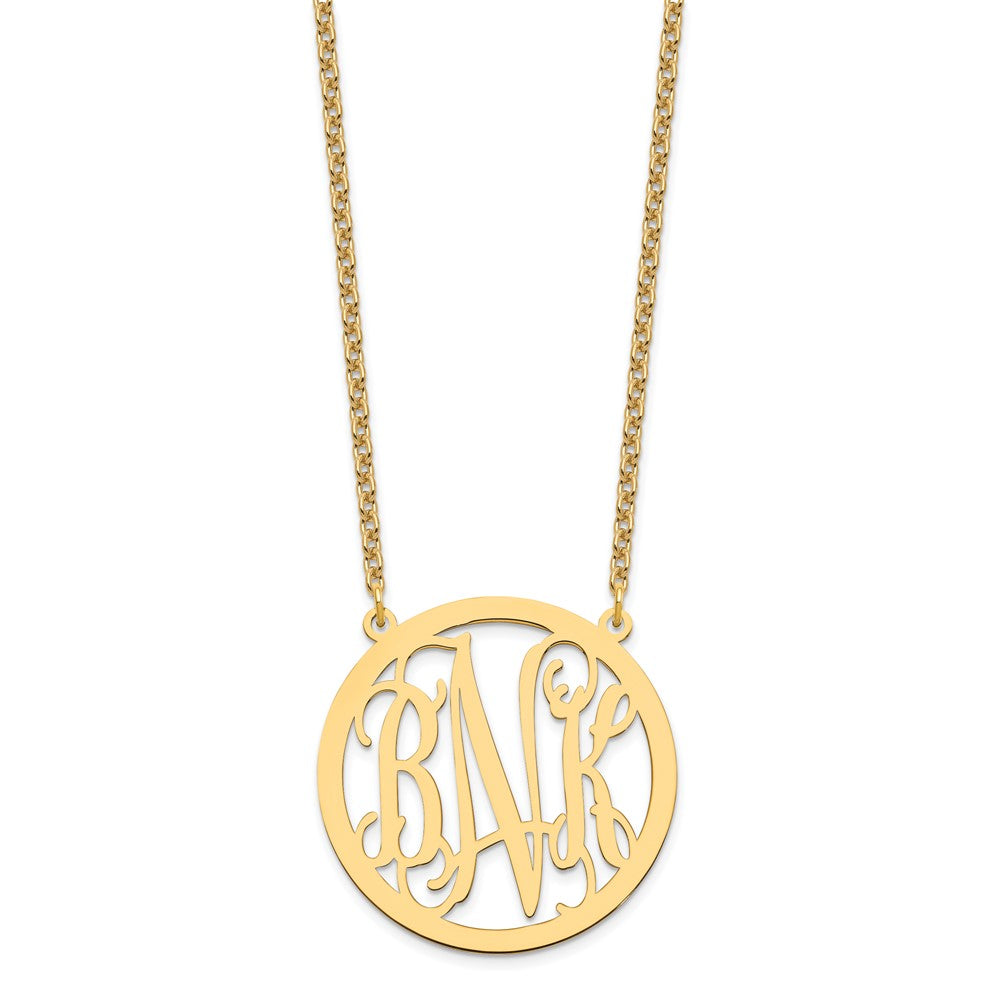 Gold Plated Sterling Silver/Gold Large Round Monogram Pendant