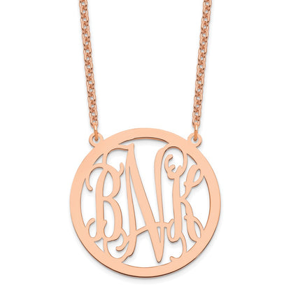 Rose Plated Sterling Silver/Rose Large Round Monogram Necklace