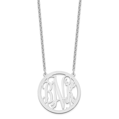 Sterling Silver Silver/Rhodium Plated Large Round Monogram Necklace