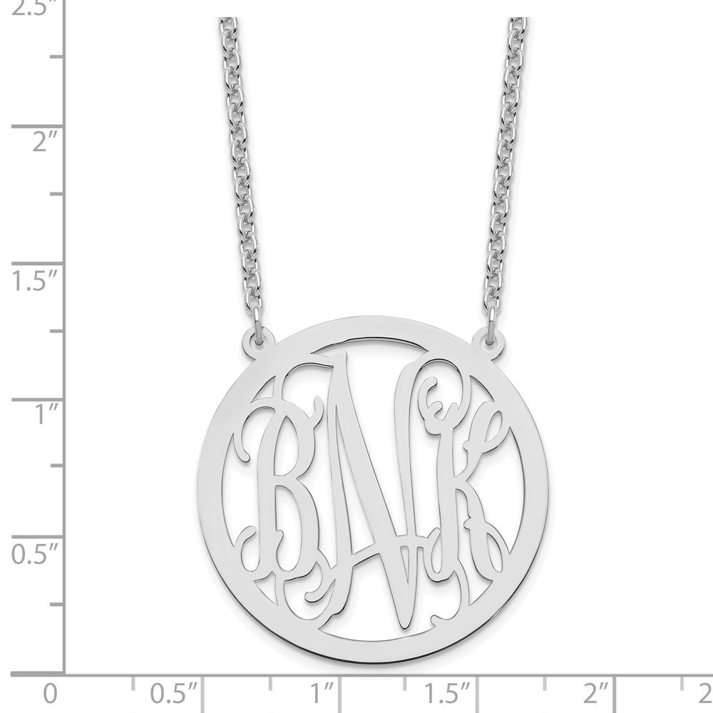 Sterling Silver Silver/Rhodium Plated Large Round Monogram Necklace