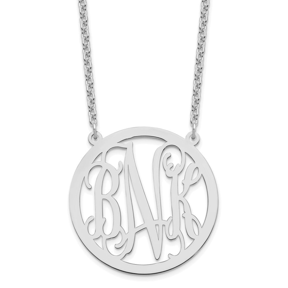 Sterling Silver Silver/Rhodium Plated Large Round Monogram Necklace