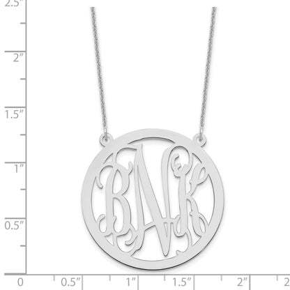 14K White Gold Large Round Monogram Necklace