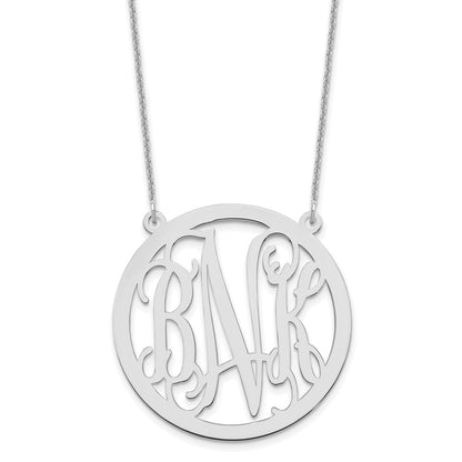 14K White Gold Large Round Monogram Necklace