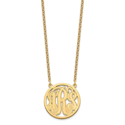 Gold Plated Sterling Silver/Gold Etched Round Monogram Necklace
