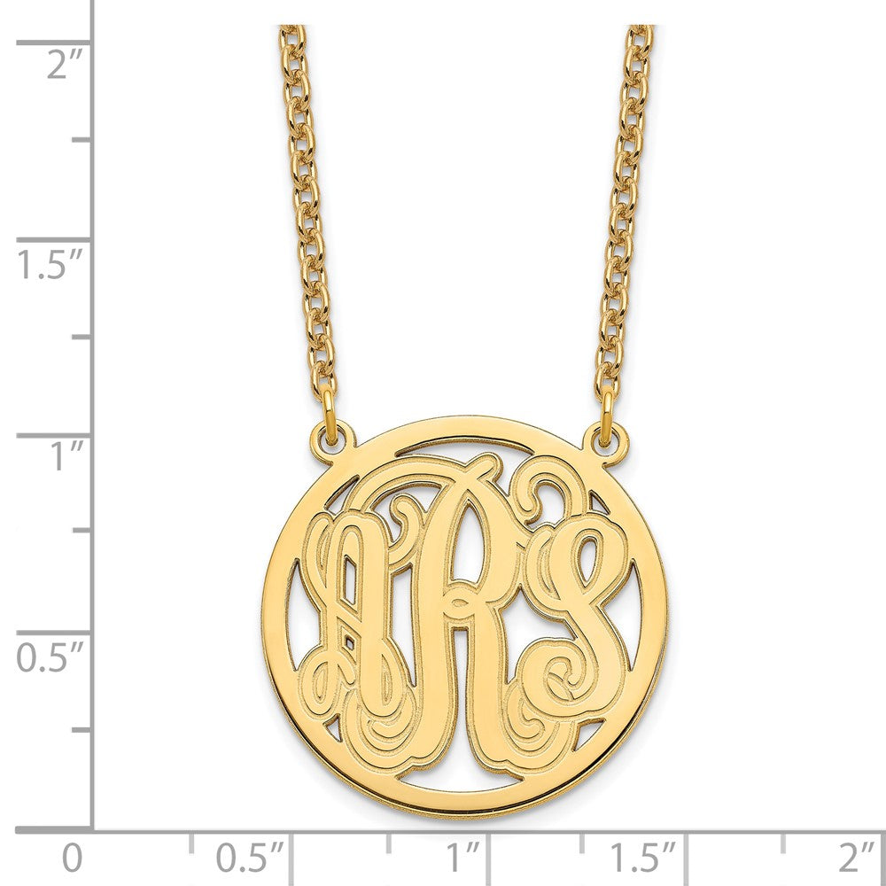 Gold Plated Sterling Silver/Gold Etched Round Monogram Necklace