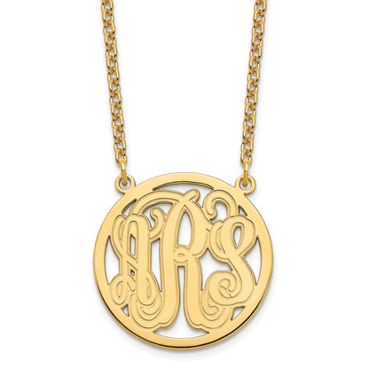 Gold Plated Sterling Silver/Gold Etched Round Monogram Necklace