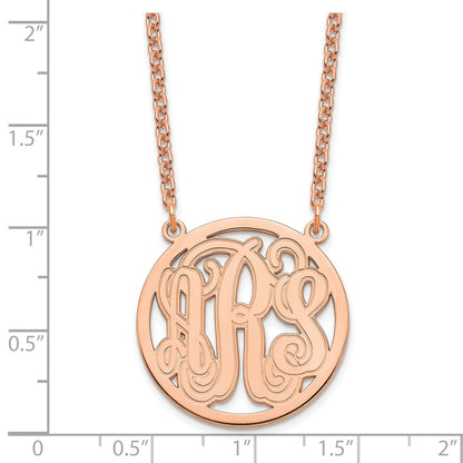 Rose Plated Sterling Silver/Rose Etched Round Monogram Necklace