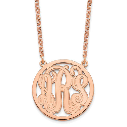 Rose Plated Sterling Silver/Rose Etched Round Monogram Necklace
