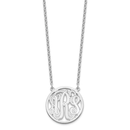 Sterling Silver Silver/Rhodium Plated Etched Round Monogram Necklace