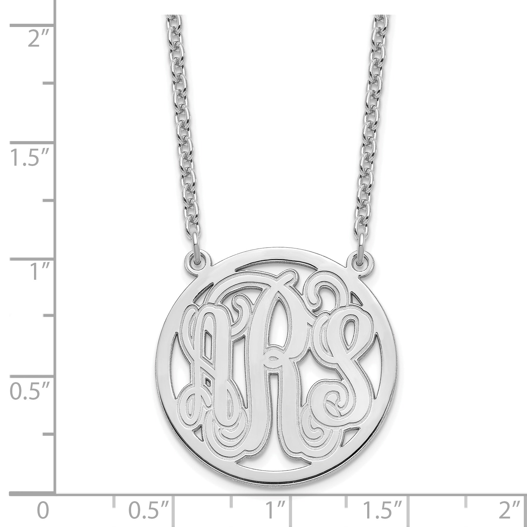 Sterling Silver Silver/Rhodium Plated Etched Round Monogram Necklace