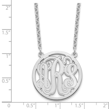Sterling Silver Silver/Rhodium Plated Etched Round Monogram Necklace