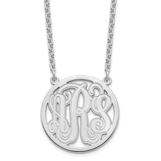 Sterling Silver Silver/Rhodium Plated Etched Round Monogram Necklace