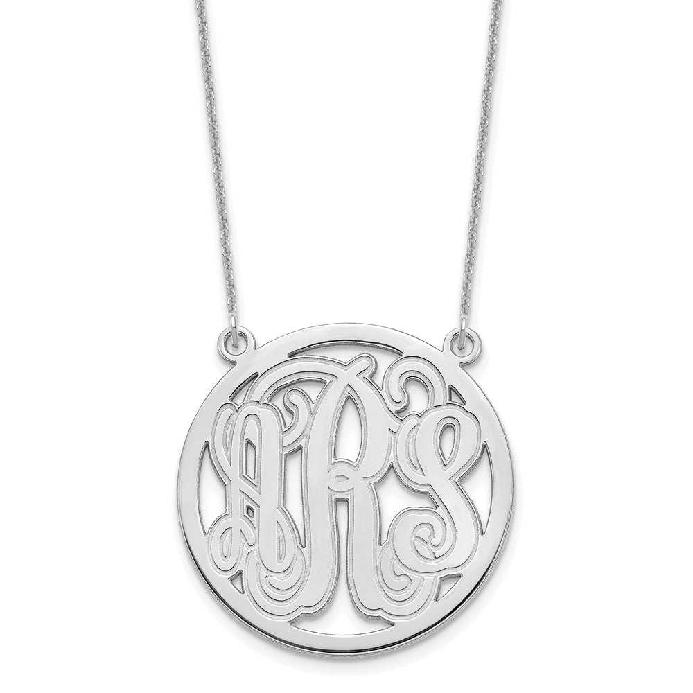 14K White Gold Etched Round Monogram Necklace