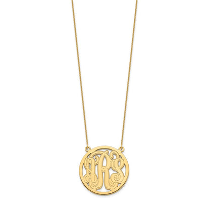 14K Yellow Gold Etched Round Monogram Necklace