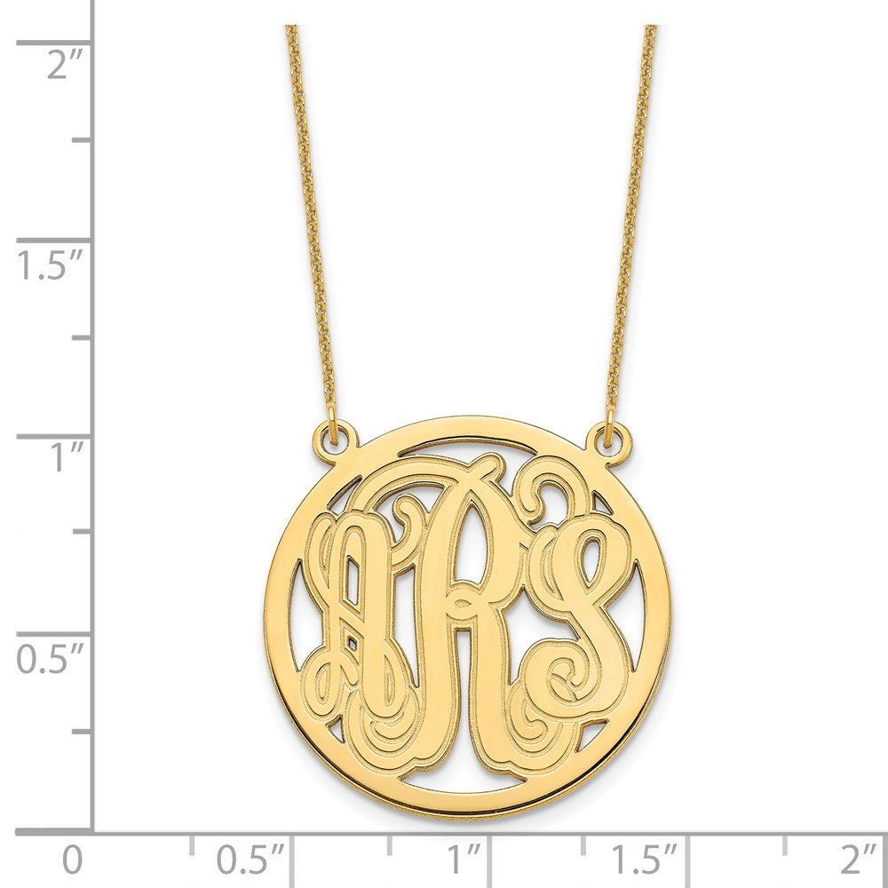 14K Yellow Gold Etched Round Monogram Necklace