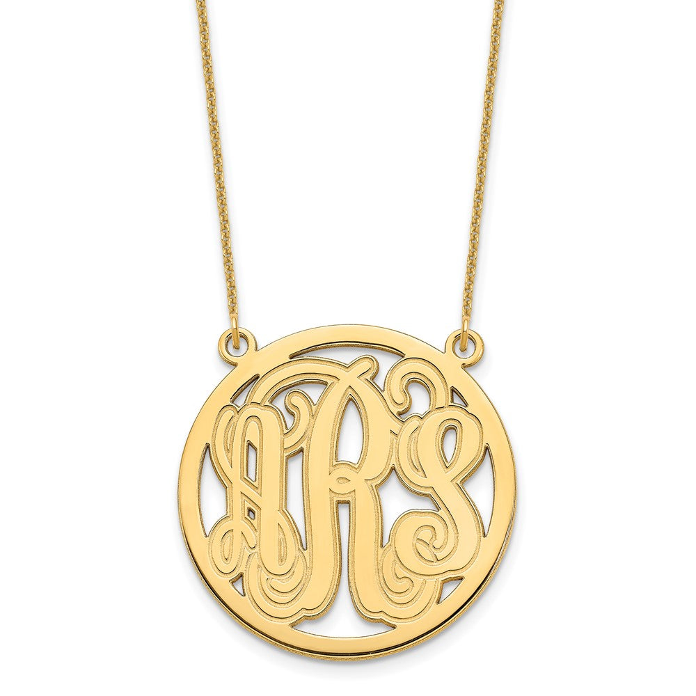 14K Yellow Gold Etched Round Monogram Necklace