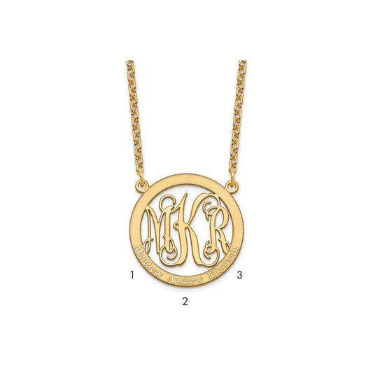 Gold Plated Sterling Silver/Gold Small Family Monogram Necklace
