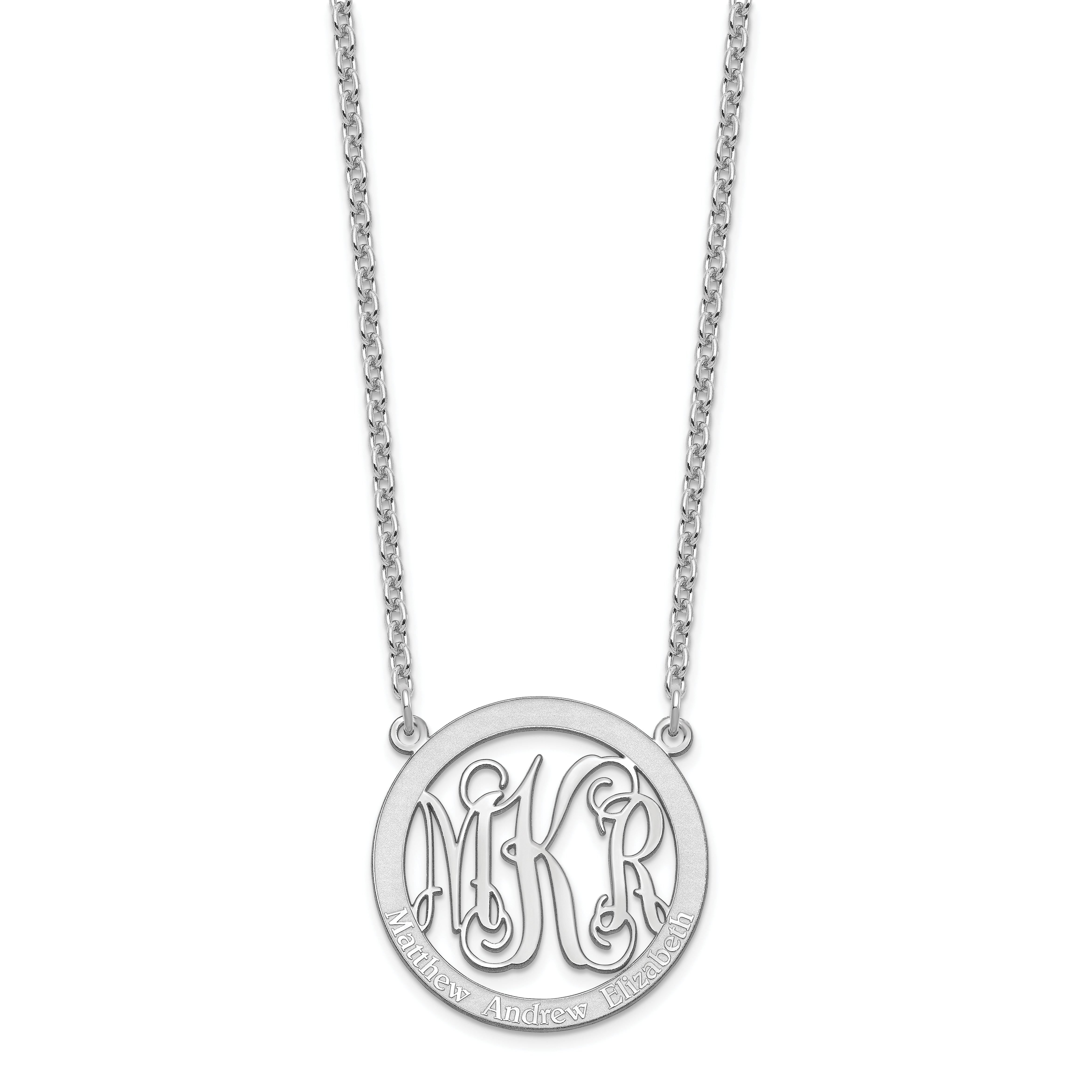 Sterling Silver Silver/Rhodium Plated Small Family Monogram Necklace