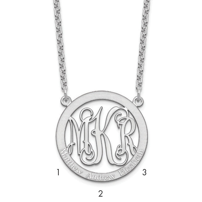 Sterling Silver Silver/Rhodium Plated Small Family Monogram Necklace