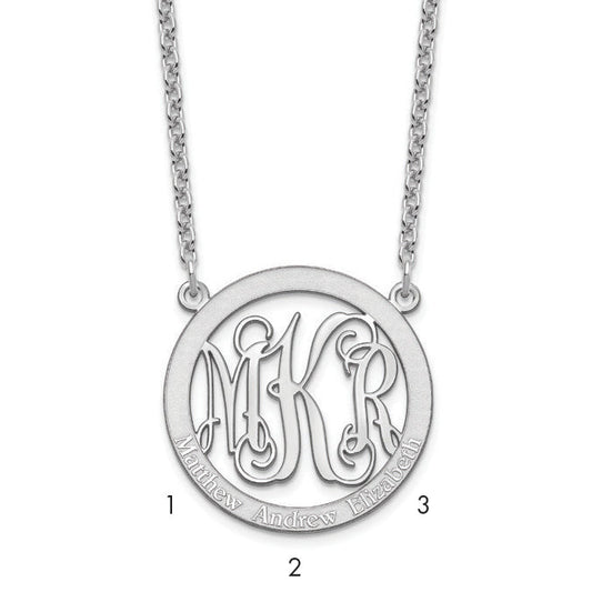 Sterling Silver Silver/Rhodium Plated Small Family Monogram Necklace