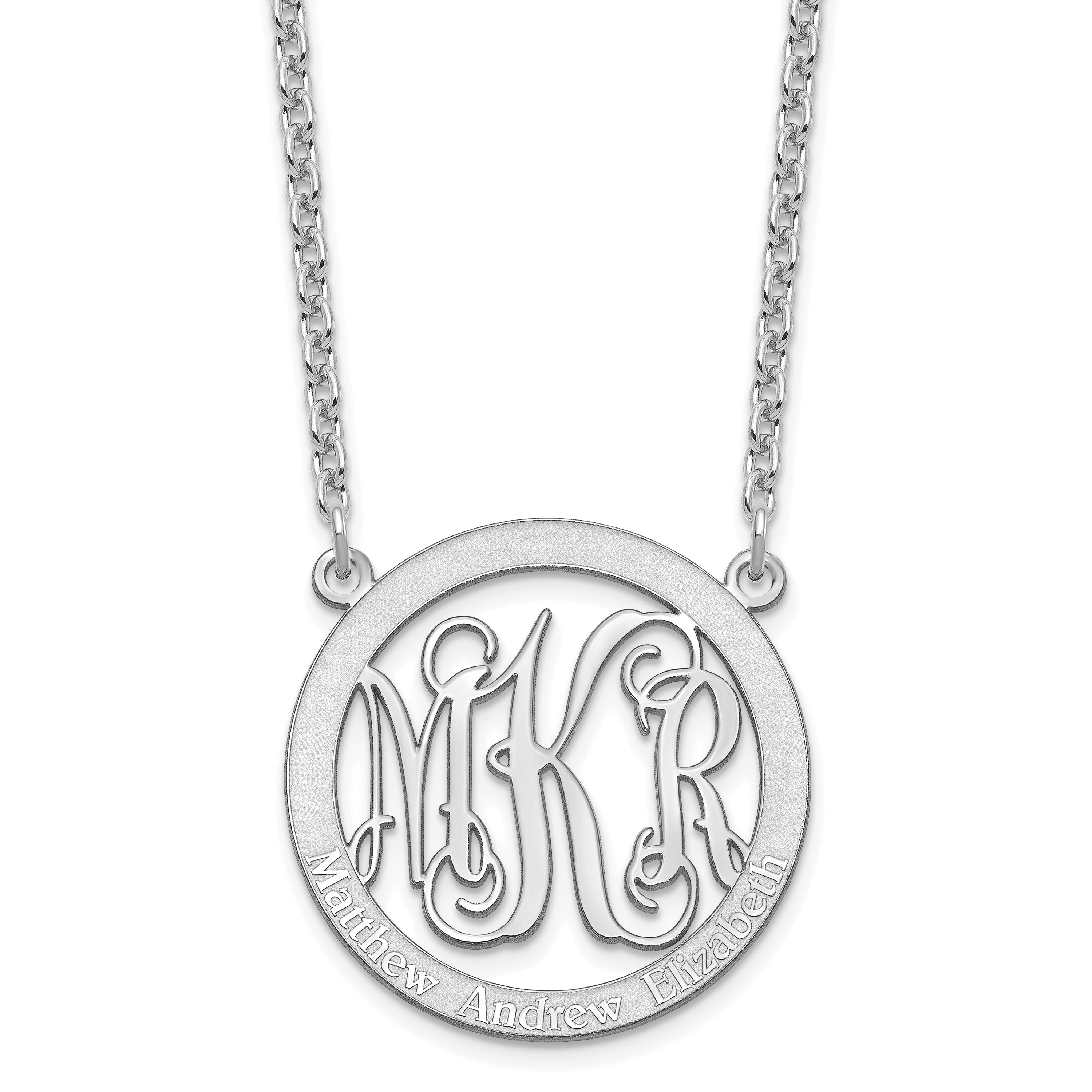 Sterling Silver Silver/Rhodium Plated Small Family Monogram Necklace