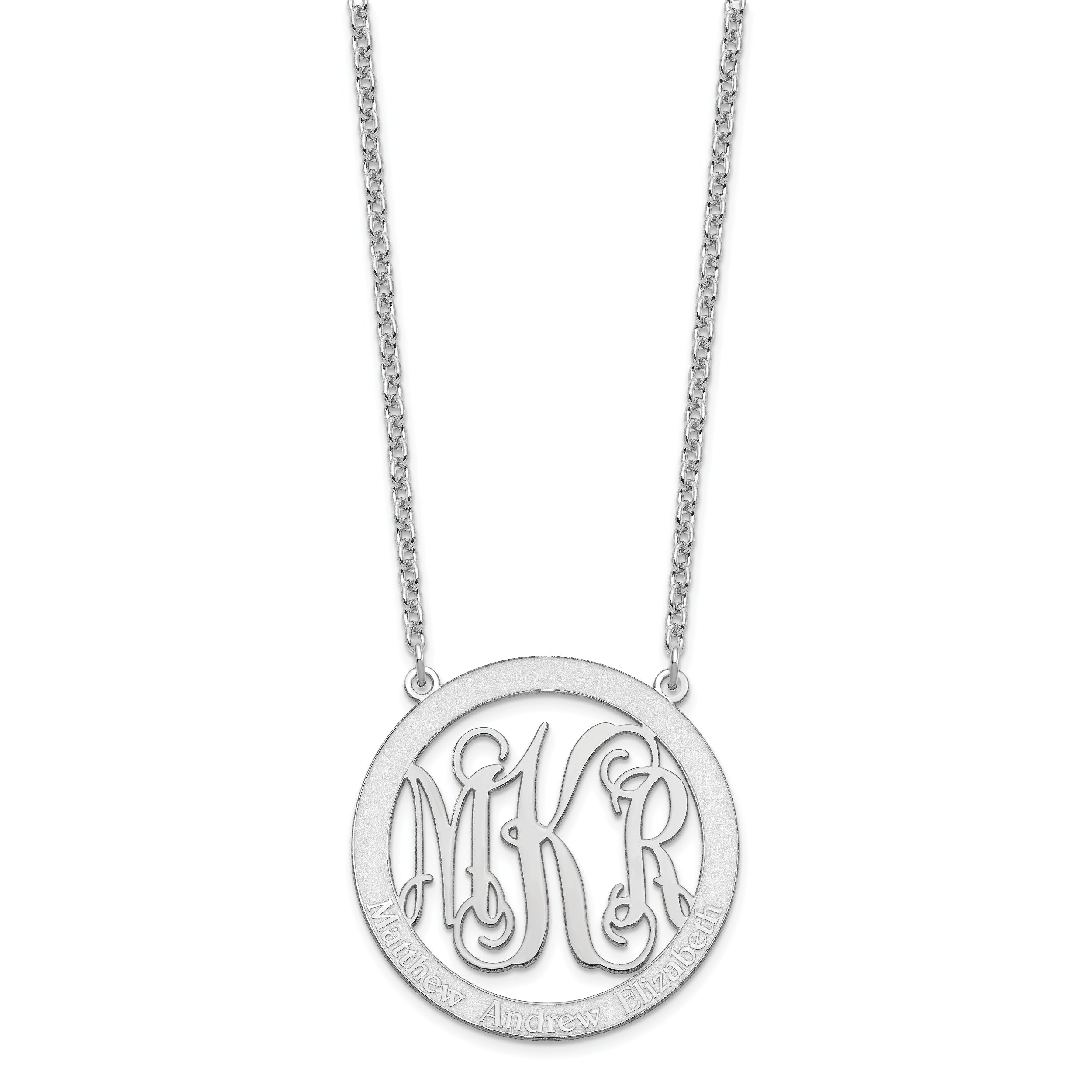 Sterling Silver Silver/Rhodium Plated Large Family Monogram Necklace