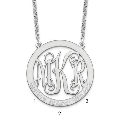 Sterling Silver Silver/Rhodium Plated Large Family Monogram Necklace