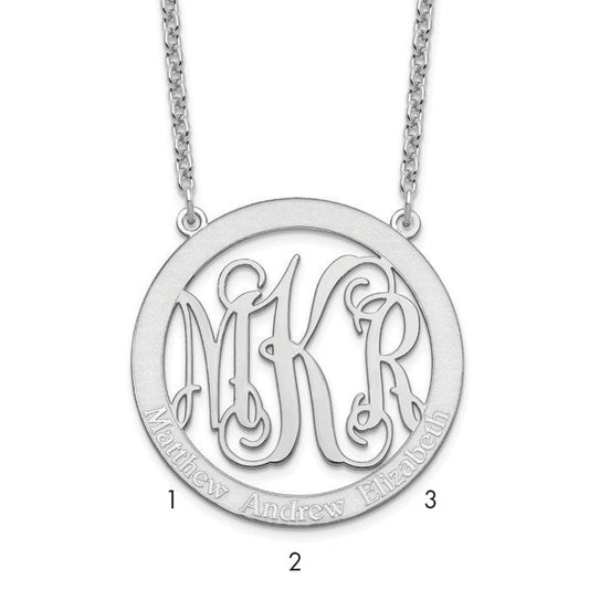 Sterling Silver Silver/Rhodium Plated Large Family Monogram Necklace