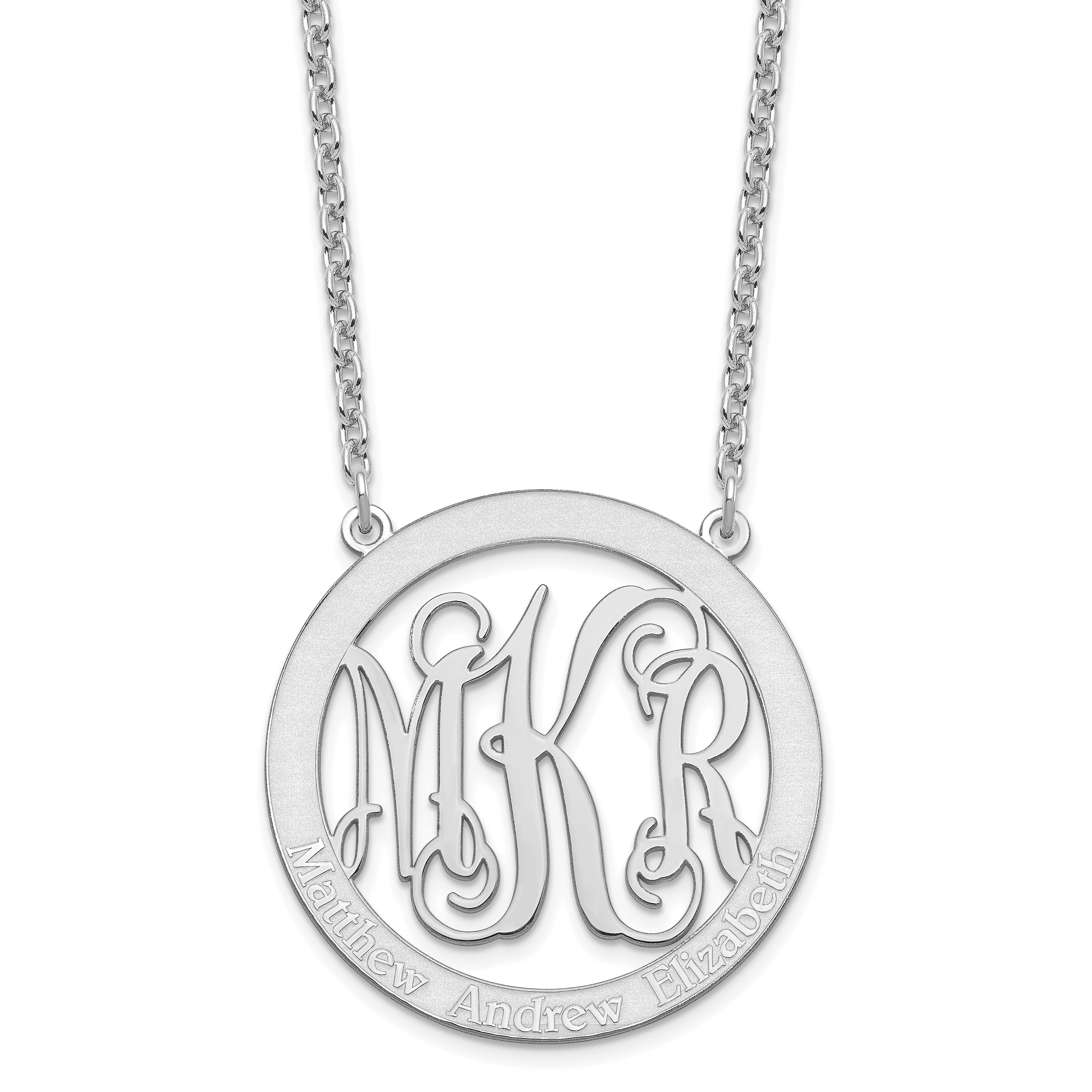Sterling Silver Silver/Rhodium Plated Large Family Monogram Necklace