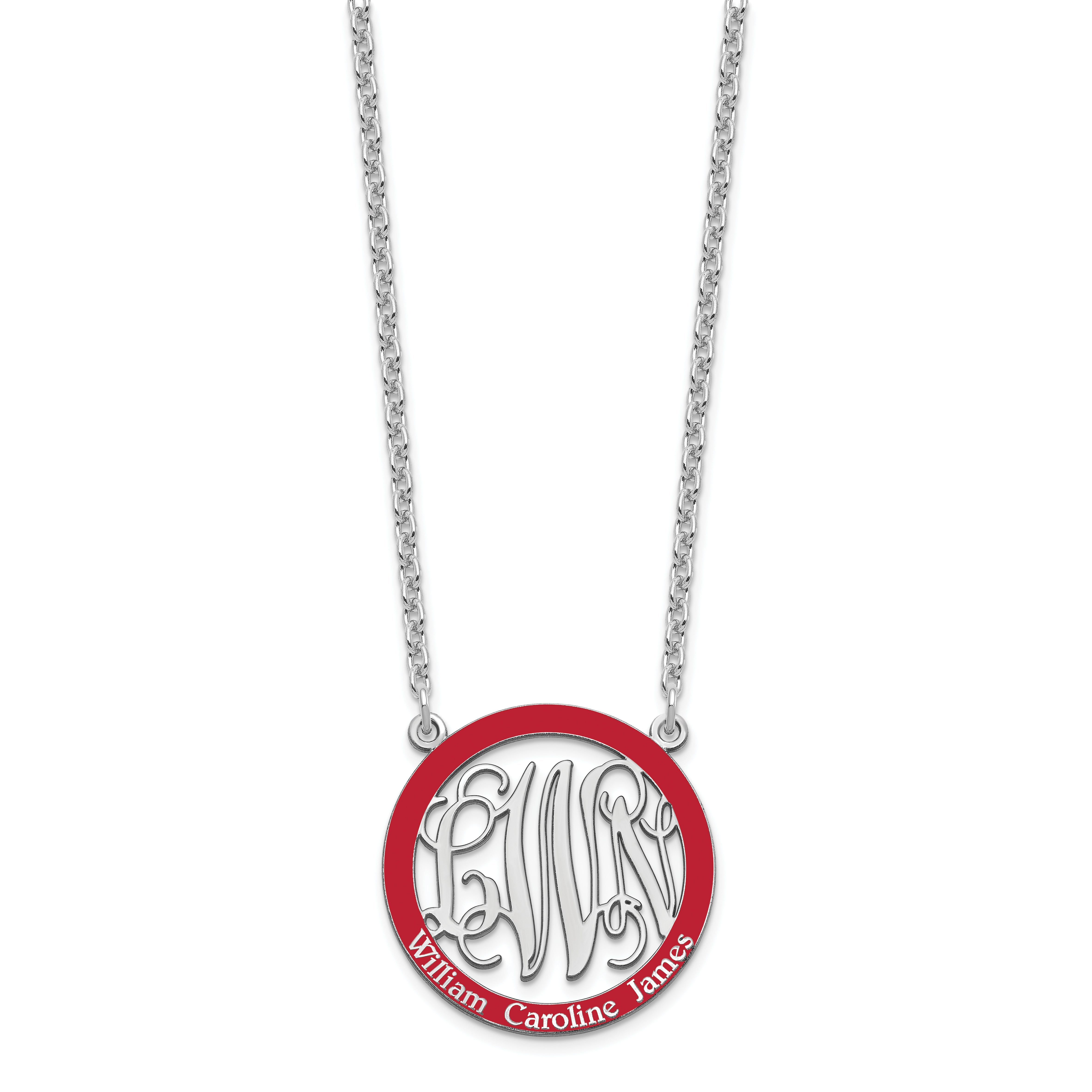 Sterling Silver Rhodium Plated Small Family Monogram Epoxy Necklace