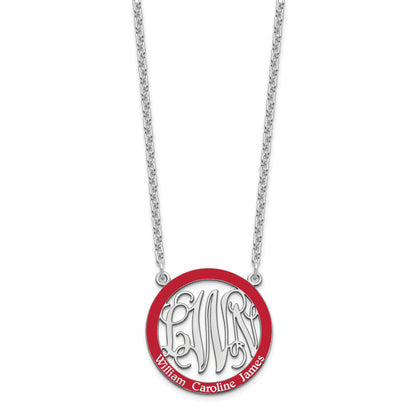 Sterling Silver Rhodium Plated Small Family Monogram Epoxy Necklace