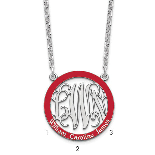 Sterling Silver Rhodium Plated Small Family Monogram Epoxy Necklace