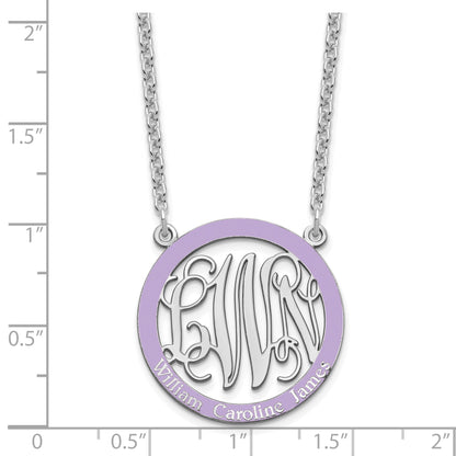 Sterling Silver Rhodium Plated Small Family Monogram Epoxy Necklace