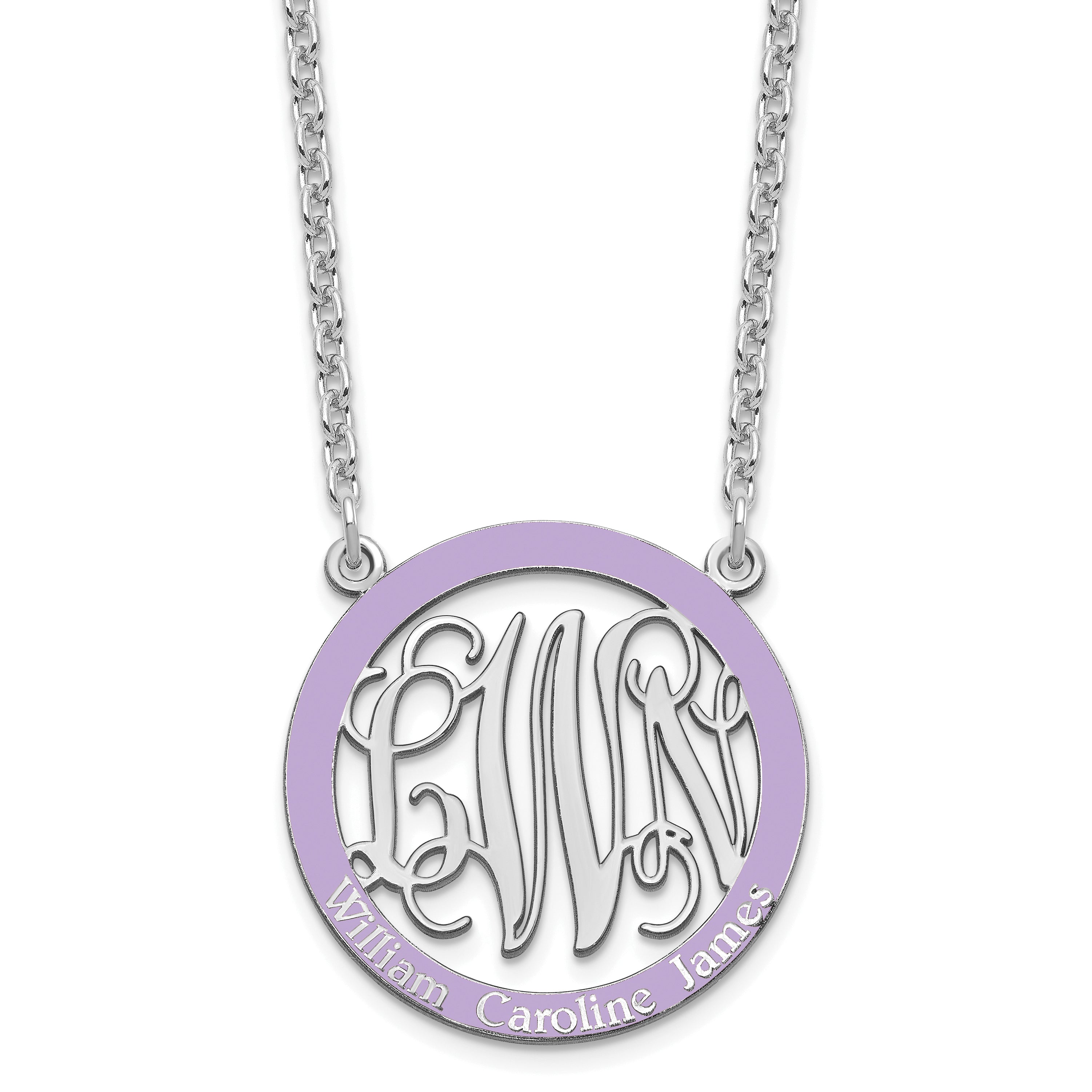 Sterling Silver Rhodium Plated Small Family Monogram Epoxy Necklace