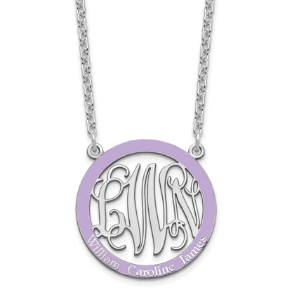 Sterling Silver Rhodium Plated Small Family Monogram Epoxy Necklace