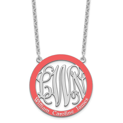 Sterling Silver Rhodium Plated Large Family Monogram Epoxy Necklace