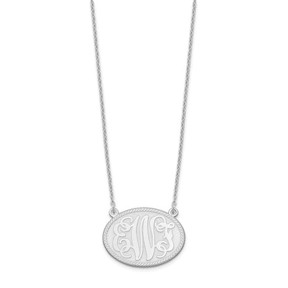 Sterling Silver Silver/Rhodium Plated Brushed Monogram Necklace