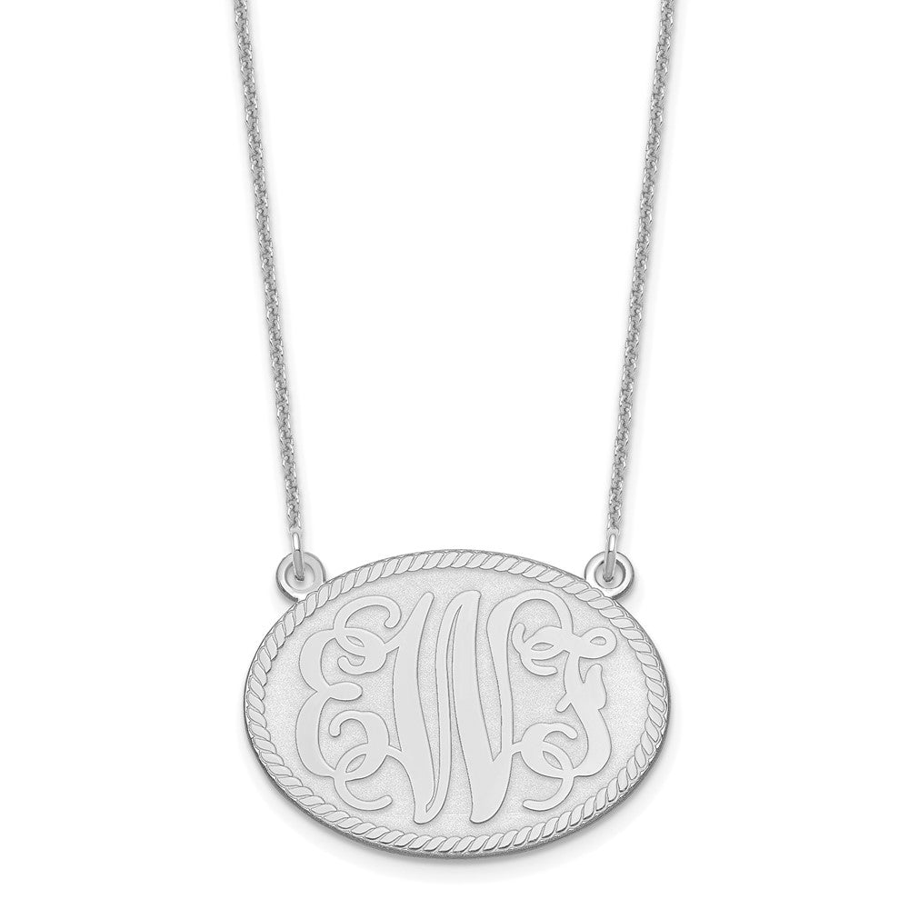 14K White Gold Brushed Monogram Necklace