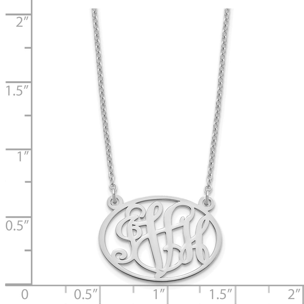 Sterling Silver Silver/Rhodium Plated Oval Monogram Necklace